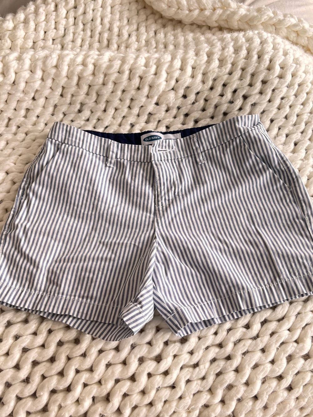 Old Navy Navy & White Striped Cotton Shorts
